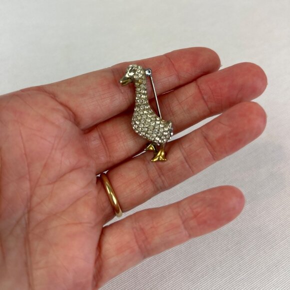 Vintage Rhinestone Duck Brooch Gold and Silver Tone Beak Feet - Picture 5 of 8